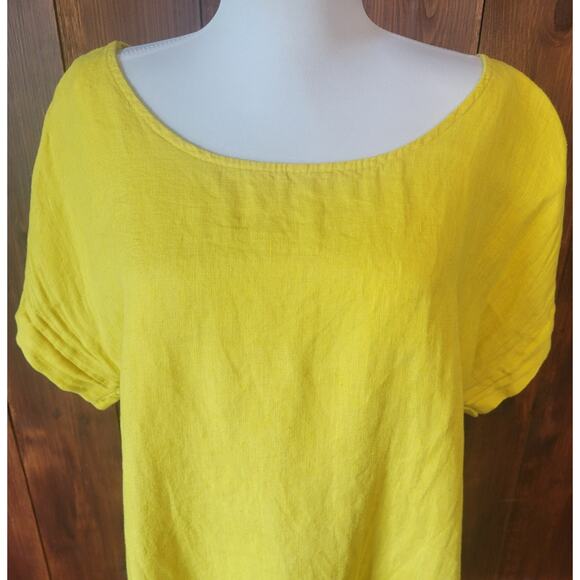 Terzo Millennio Women Small Yellow Linen Blouse Shell Button Back Made in Italy - Picture 4 of 10